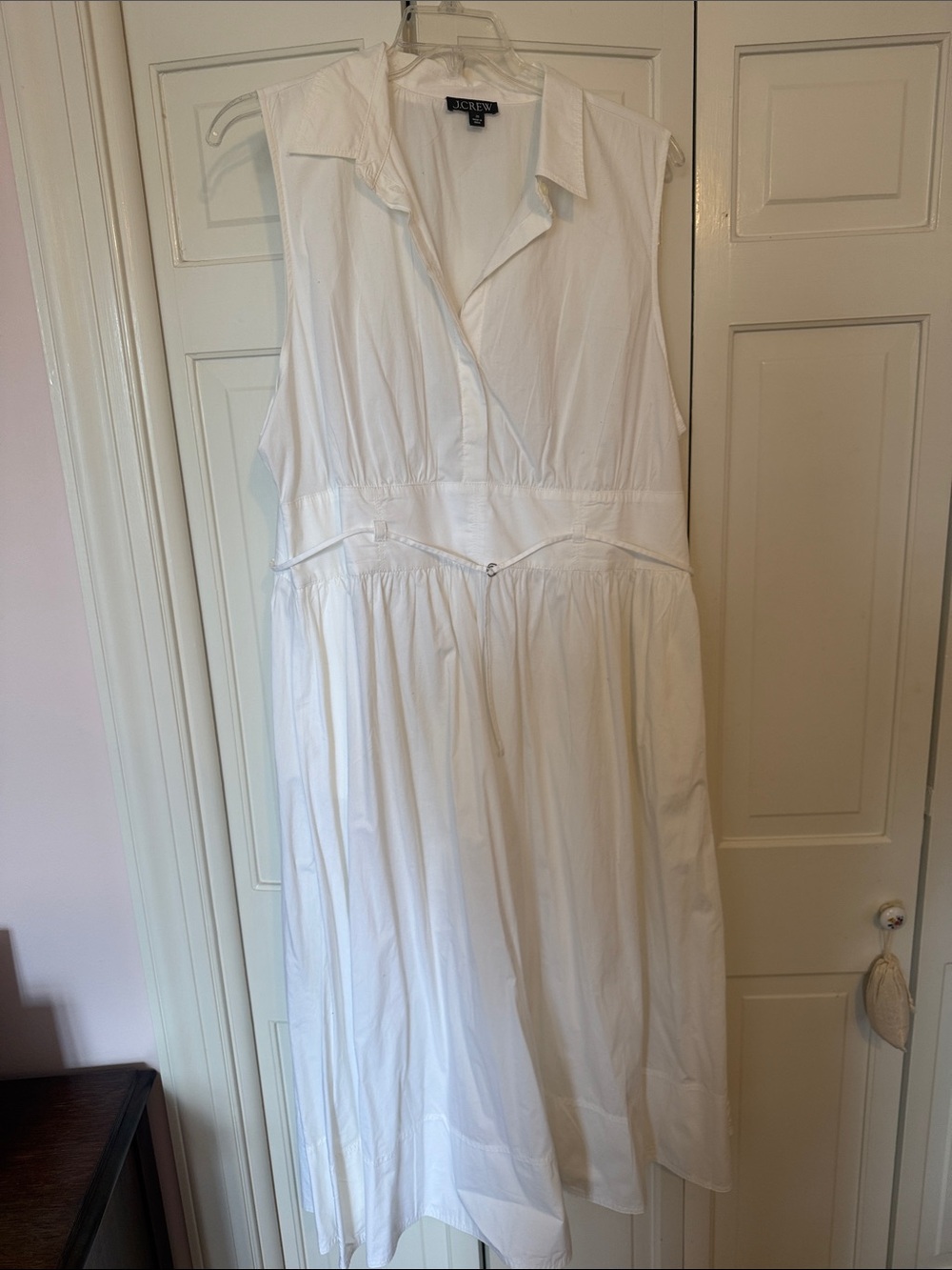 J. Crew White Sleeveless Collared Midi Dress with belt